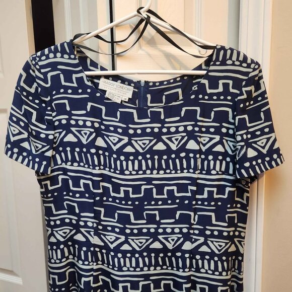 Maggy London Navy & White Lined Long SILK special occasion Dress women's size 14 - Picture 2 of 9